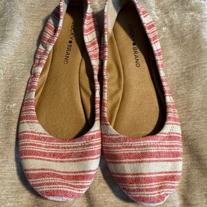 Lucky Brand Red and Cream Striped Flats
